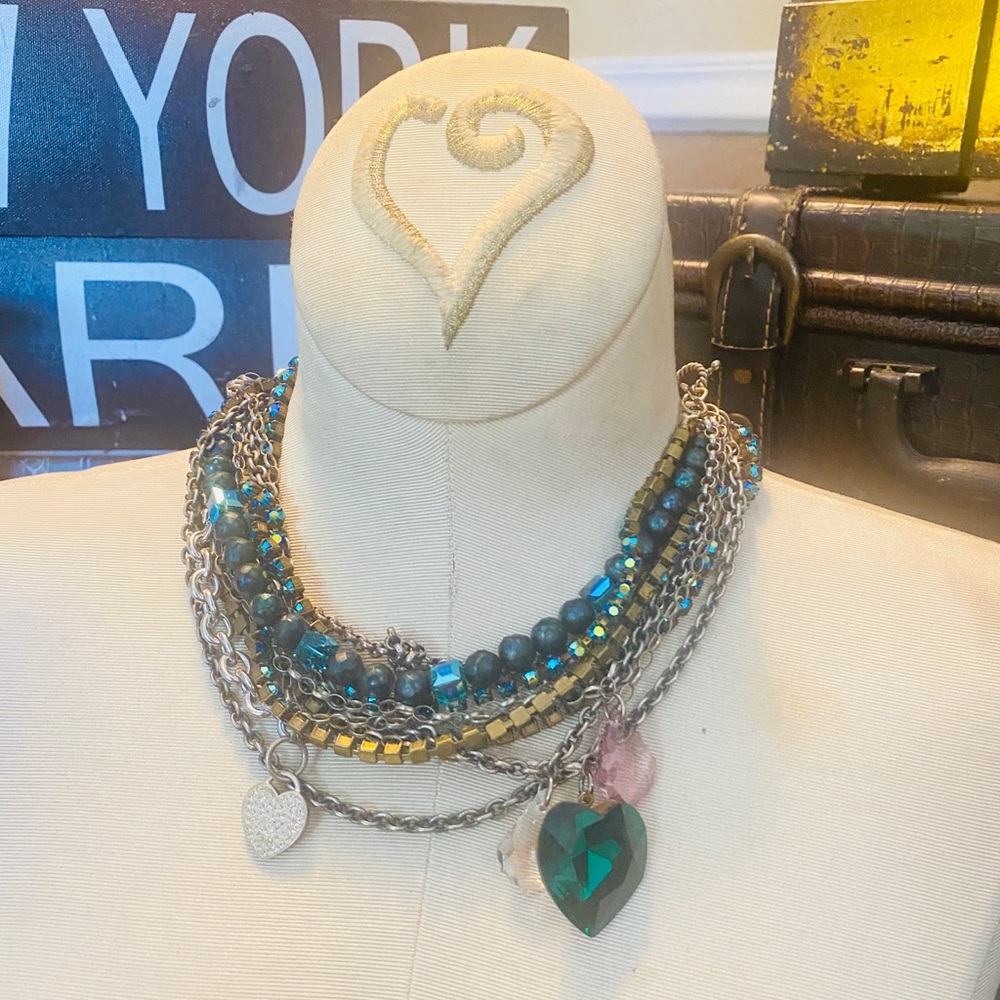 FNA Sterling Silver Multi Strand Crystal Necklace